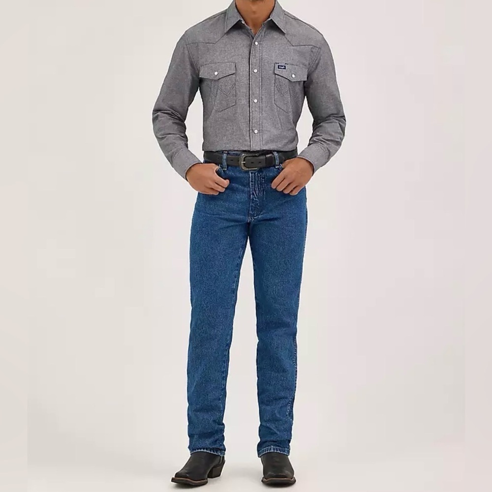 Wrangler Men’s Cowboy Cut Slim Fit Jeans Dark-washed with Pockets Workwear Men - Picture 1 of 11